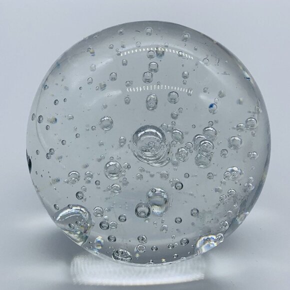 Studio Art Glass Clear Controlled Bubble Paperweight 2”T - Picture 1 of 5